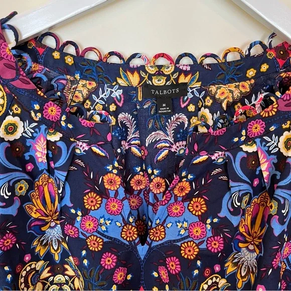 Talbots Blouse Womens Medium Multicolor Floral Top 3/4 Balloon Sleeve Boho - Picture 3 of 5